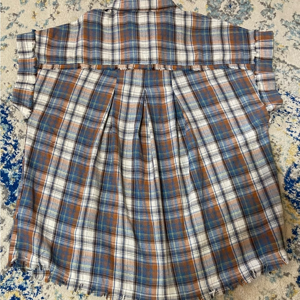 Easel Women's Plaid Button Down Size Medium‎ Short Sleeved Shirt With Pockets - Picture 8 of 8